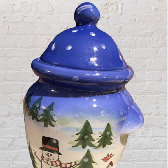 COOKIE JAR -- Snowman, Blue and White Christmas/Holiday Theme, New In The Box - Picture 5 of 11